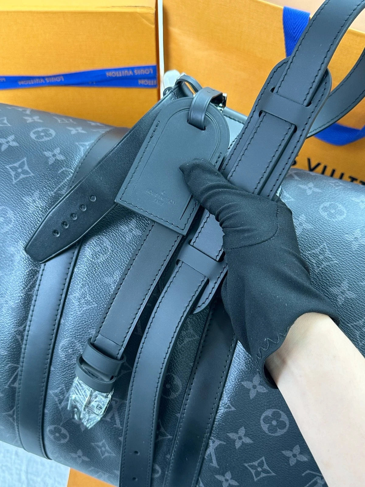 Louis Vuitton Black Canvas Keepall55 Travel Bag For Women