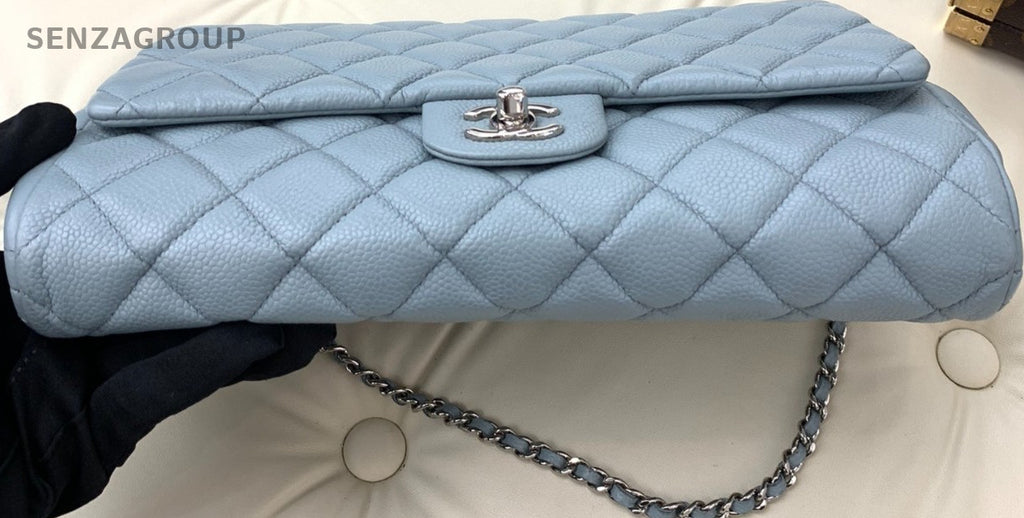 Chanel Timeless Classic Flag Armpit Caviar Leather Shoulder Bag Blue Women