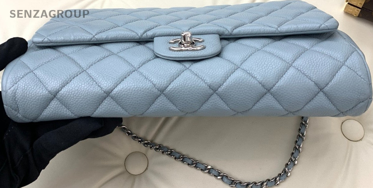 Chanel Timeless Classic Flag Armpit Caviar Leather Shoulder Bag Blue Women