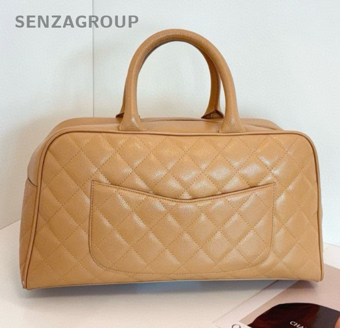 Chanel Bolide GM Top Handle Bag Beige Gold Diamond Women Classic CC Logo