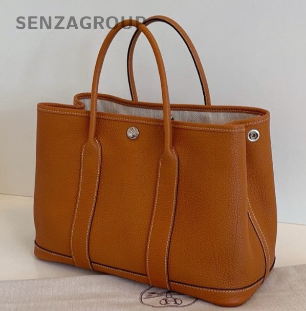 Hermes Garden Party30 Top Handle Bag Brown Silver Women Classic Fashion