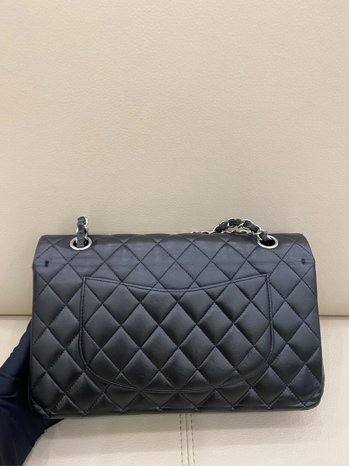 CHANEL CF Medium Black Silver Lambskin Shoulder Bag For Women