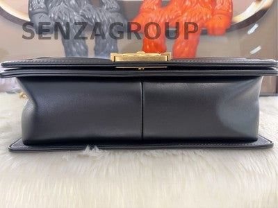 Chanel Black Caviar Leather Medium Le Boy Chain Shoulder Bag Quilted