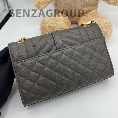 Saint Laurent Envelope Small Chain Shoulder Bag Grey Gold Women's Classic
