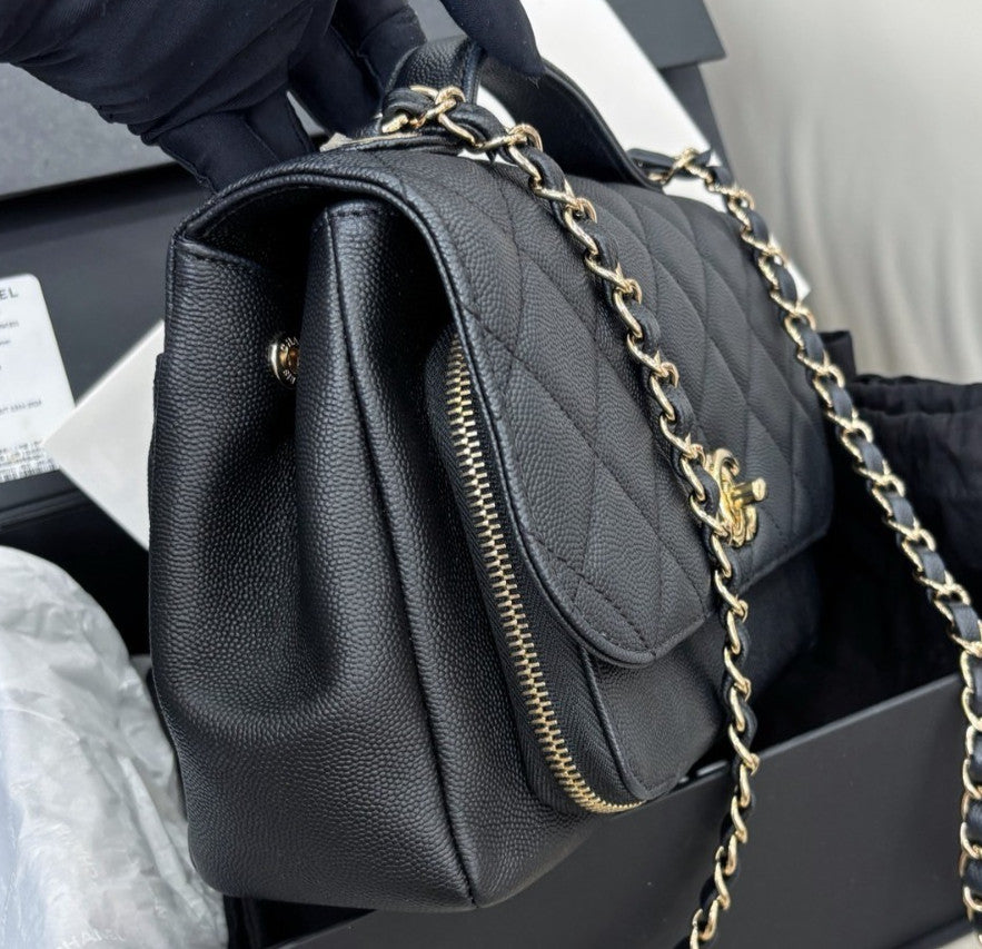 Chanel Affinity Diamond Chain Shoulder Bag Crossbody Black Gold Women Classic
