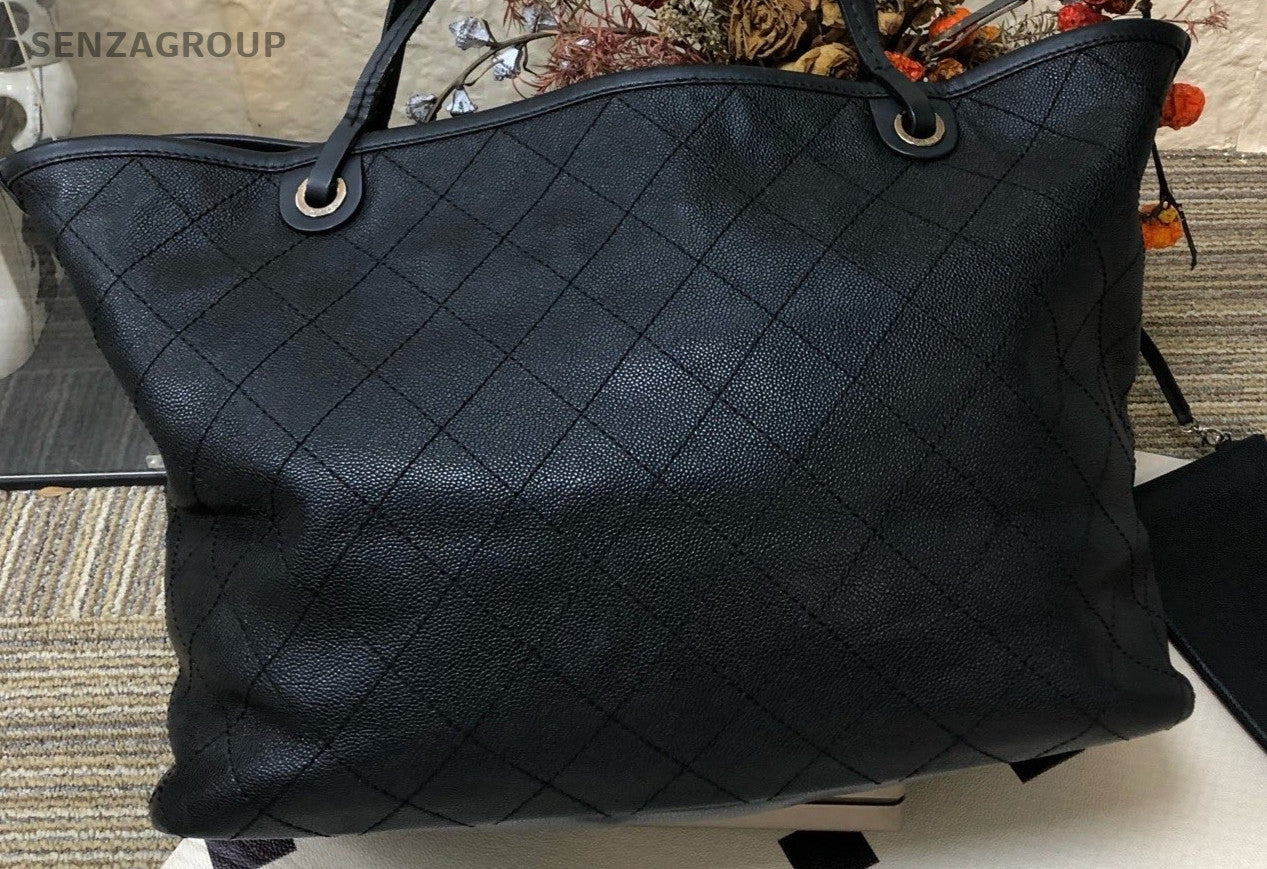 Chanel Diamond Pattern Tote Top Handle Shoulder Bag Black Red Women Classic