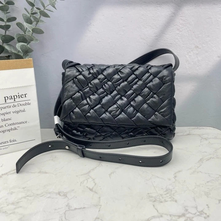 Bottega Veneta Black Woven Leather Shoulder Crossbody For Women