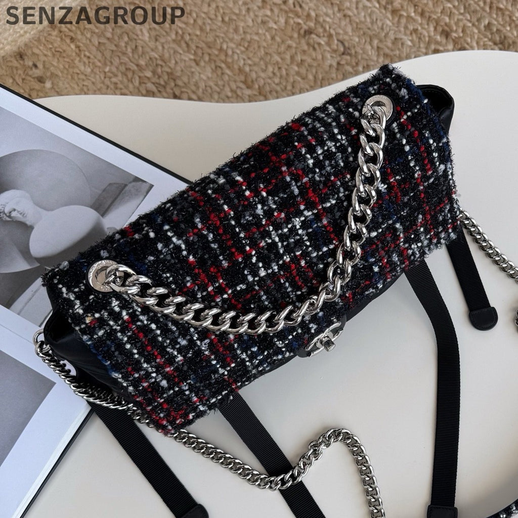 Chanel Nylon Chain Top Handle Shoulder Crossbody Black Silver Women Classic