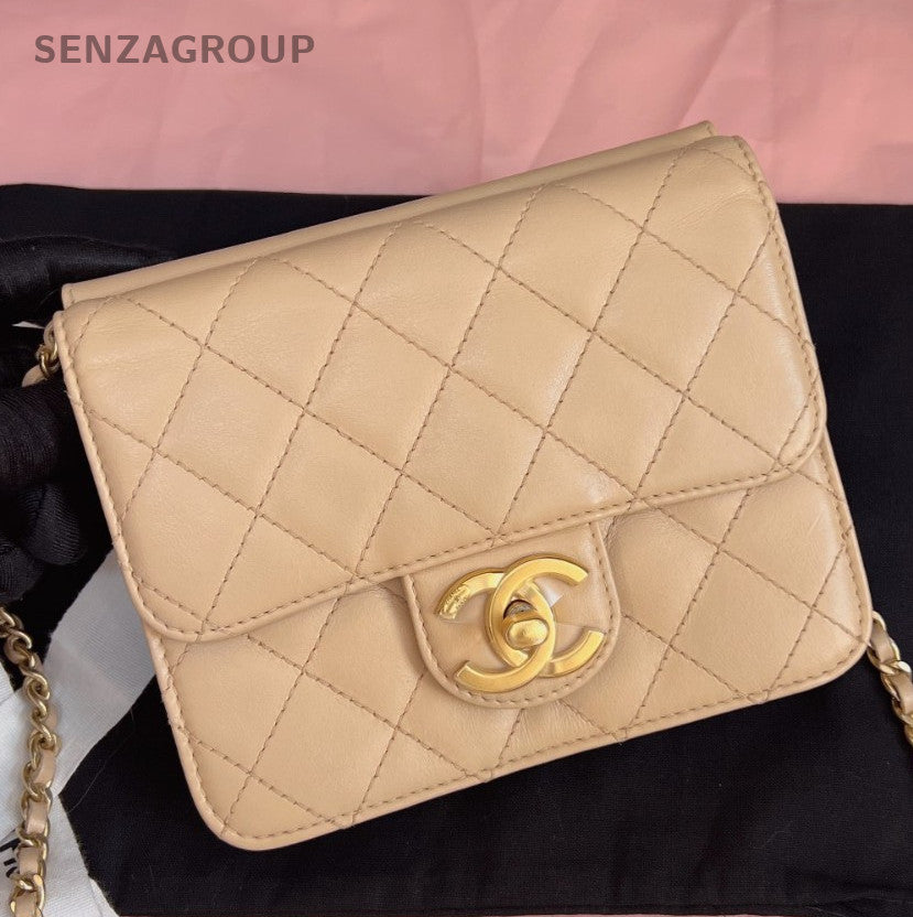 Chanel WOC Mini Chain Calfskin Shoulder Bag Crossbody Brown Gold Diamond Women