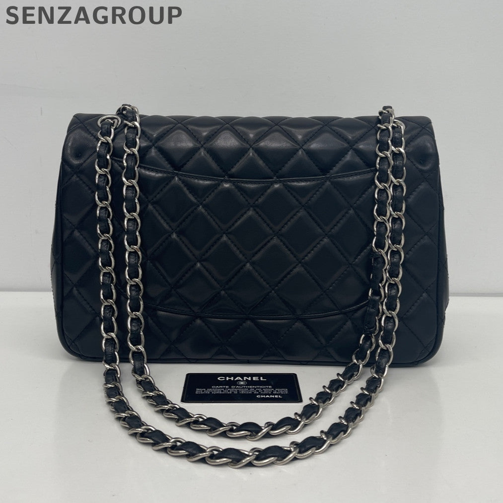 Chanel Black Silver Lambskin CF Jumbo Chain Shoulder Crossbody Bag