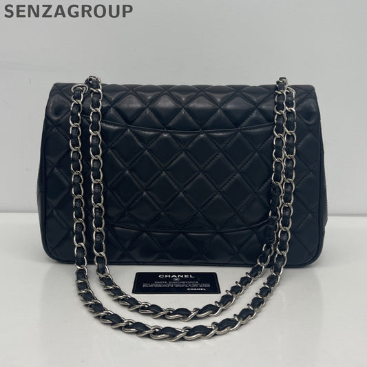 Chanel Black Silver Lambskin CF Jumbo Chain Shoulder Crossbody Bag