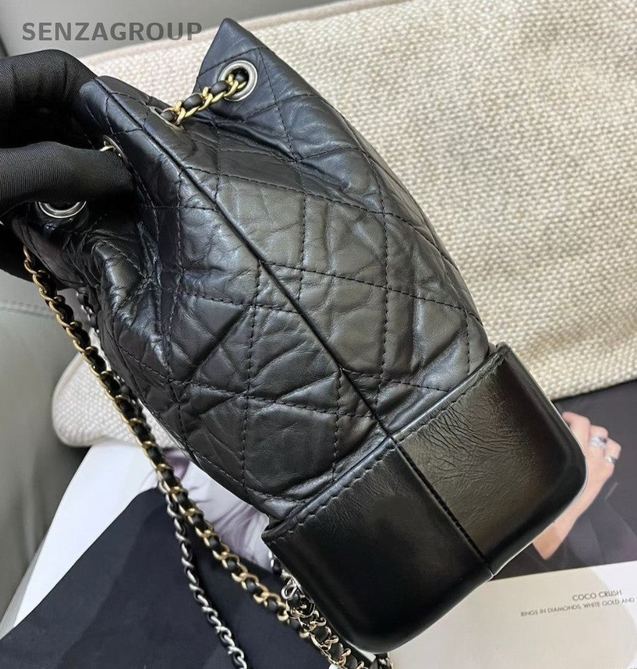 Chanel Gabrielle Diamond Chain Backpack Black Gold Silver Used Women Classic