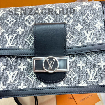 Louis Vuitton Dauphine MM Grey Denim & Leather Shoulder Bag Women's