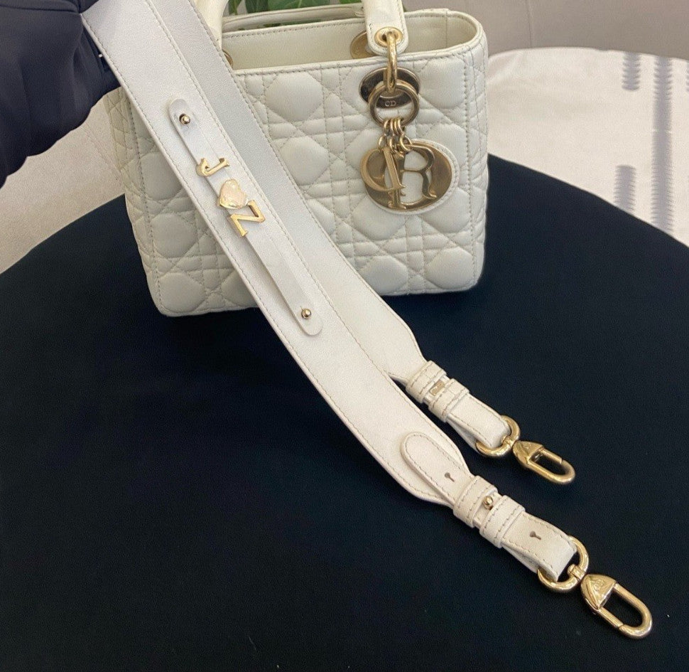 Christian Dior Lady Dior Cannage Crossbody Top Handle Bag White Gold Women