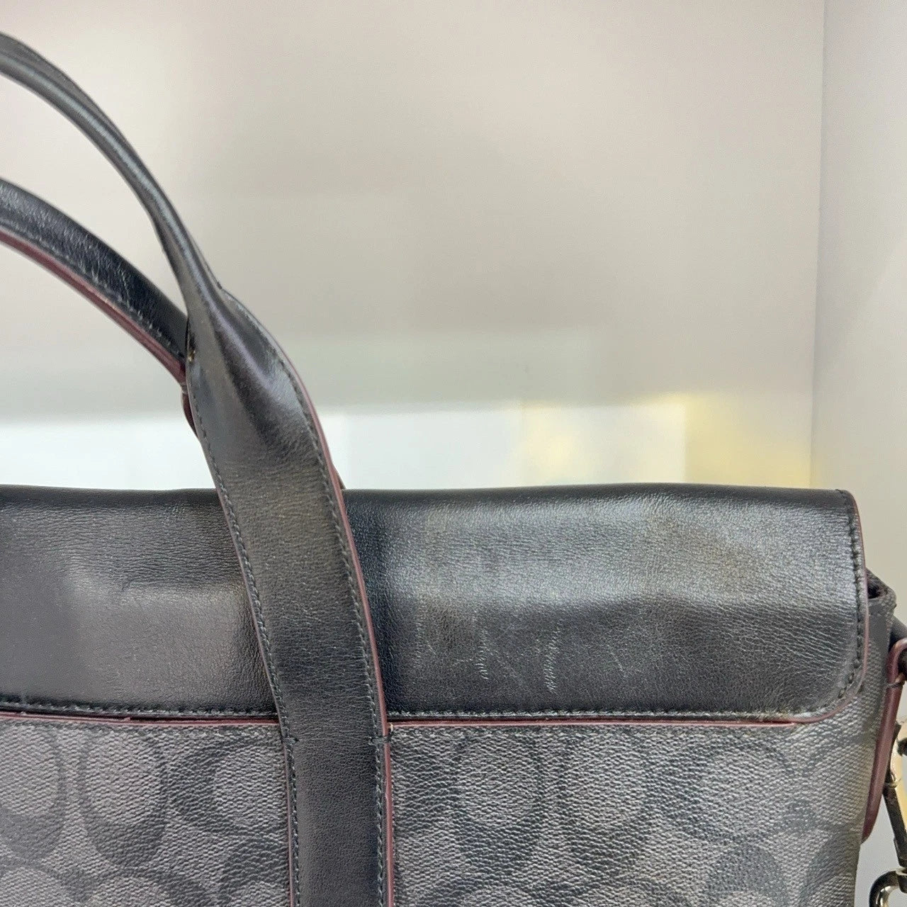 Coach Monogram Canvas Leather Laptop Briefcase Shoulder Bag For Women