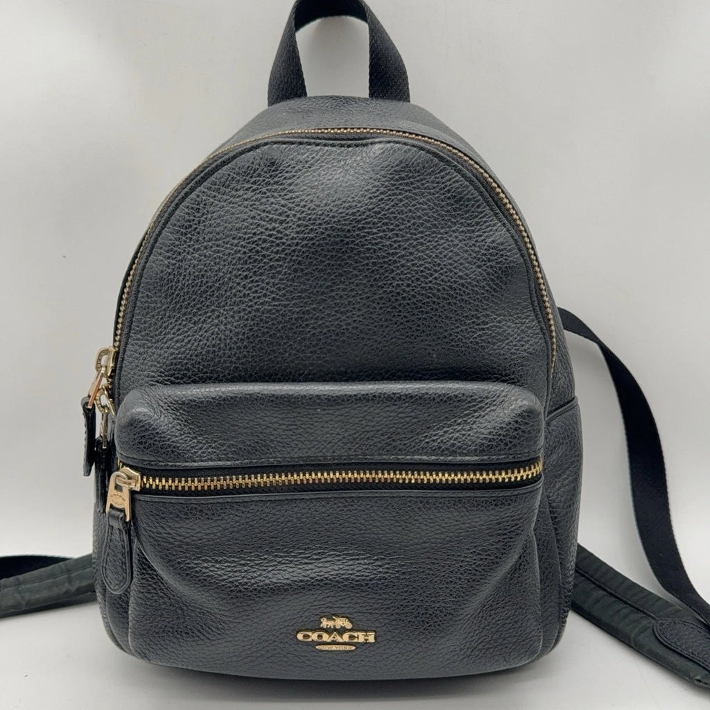Coach Charlie 19 Logo Grain Leather Black Backpack For Women