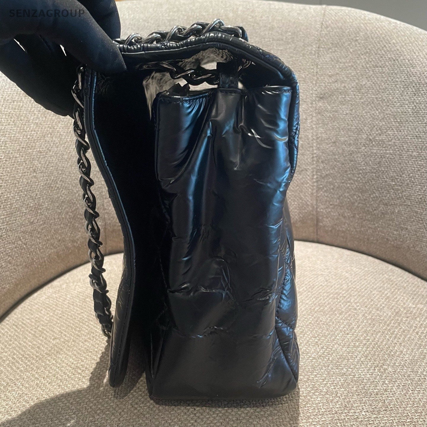 Chanel Diamond Chain CC Logo Shoulder Bag Black Silver Women Classic