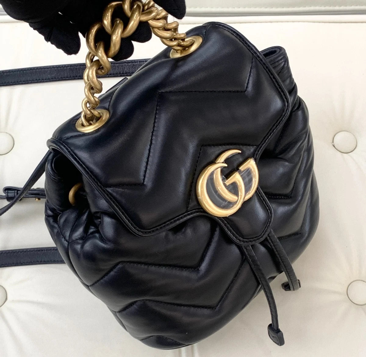 Gucci Marmont Calfskin Backpack Gold Chain S Excellent