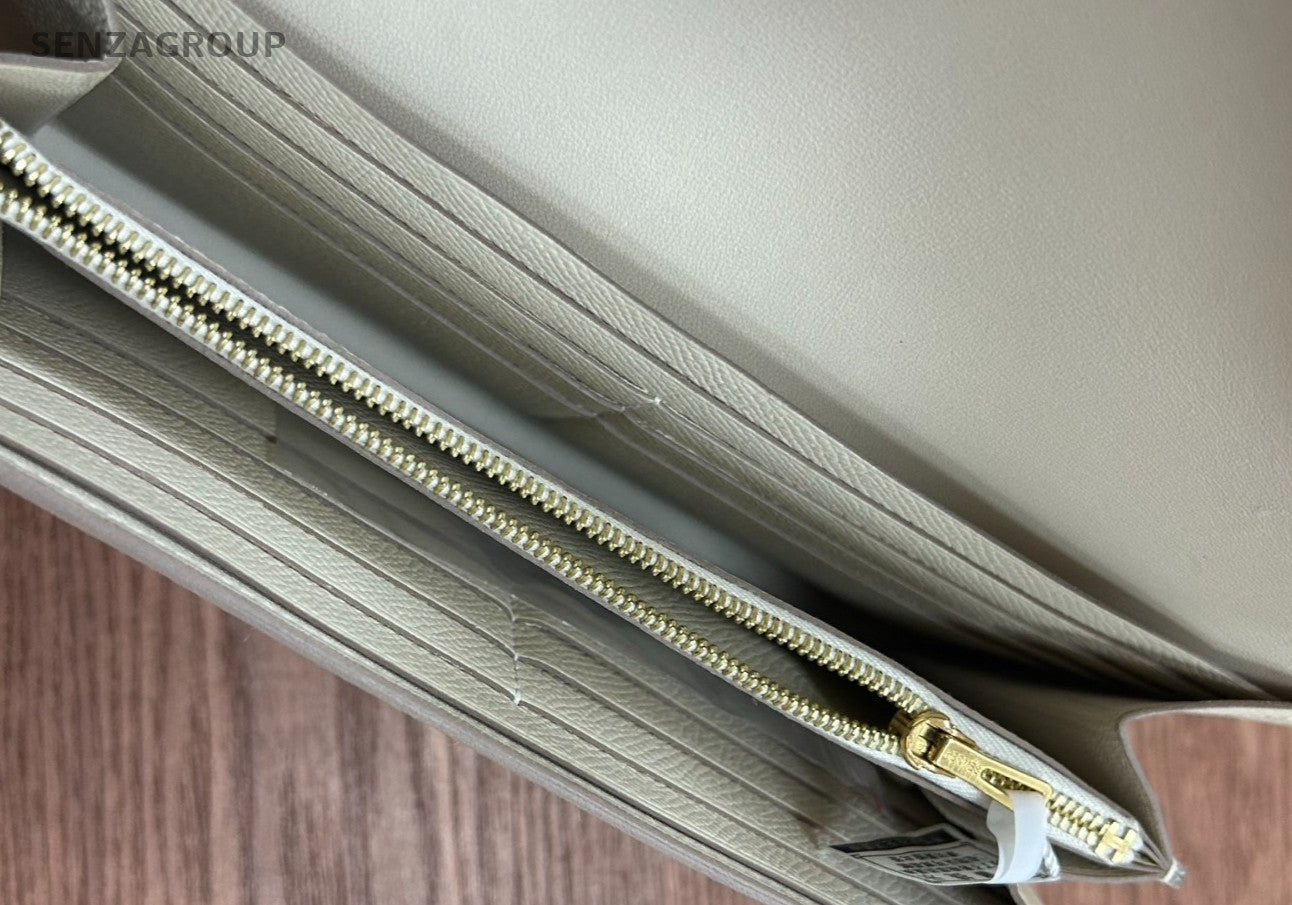 Hermes Constance Epsom Leather Long Wallet White Gold Used Women Classic
