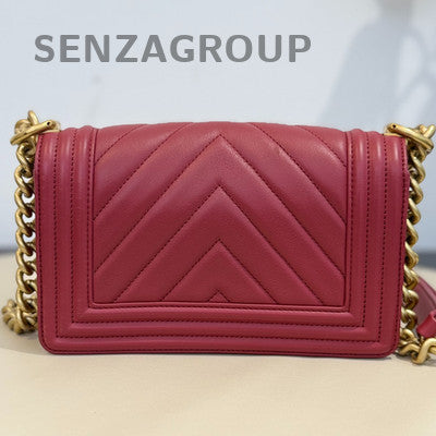 Chanel Le Boy Small Red Gold Chain Shoulder Crossbody Bag Classic Fashion