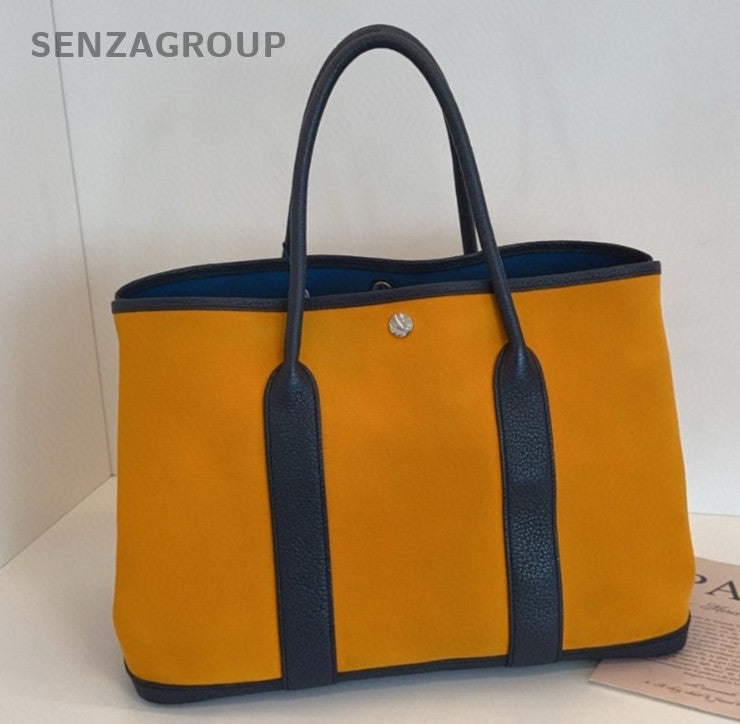 Hermes Garden Party36 Top Handle Bag Yellow Blue Silver Used Women Classic