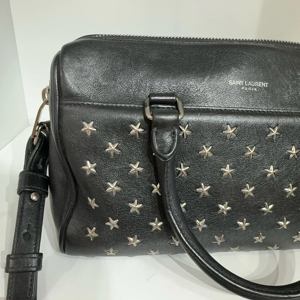 Saint Laurent Black Star Rivet Boston Soft Leather Bag For Women