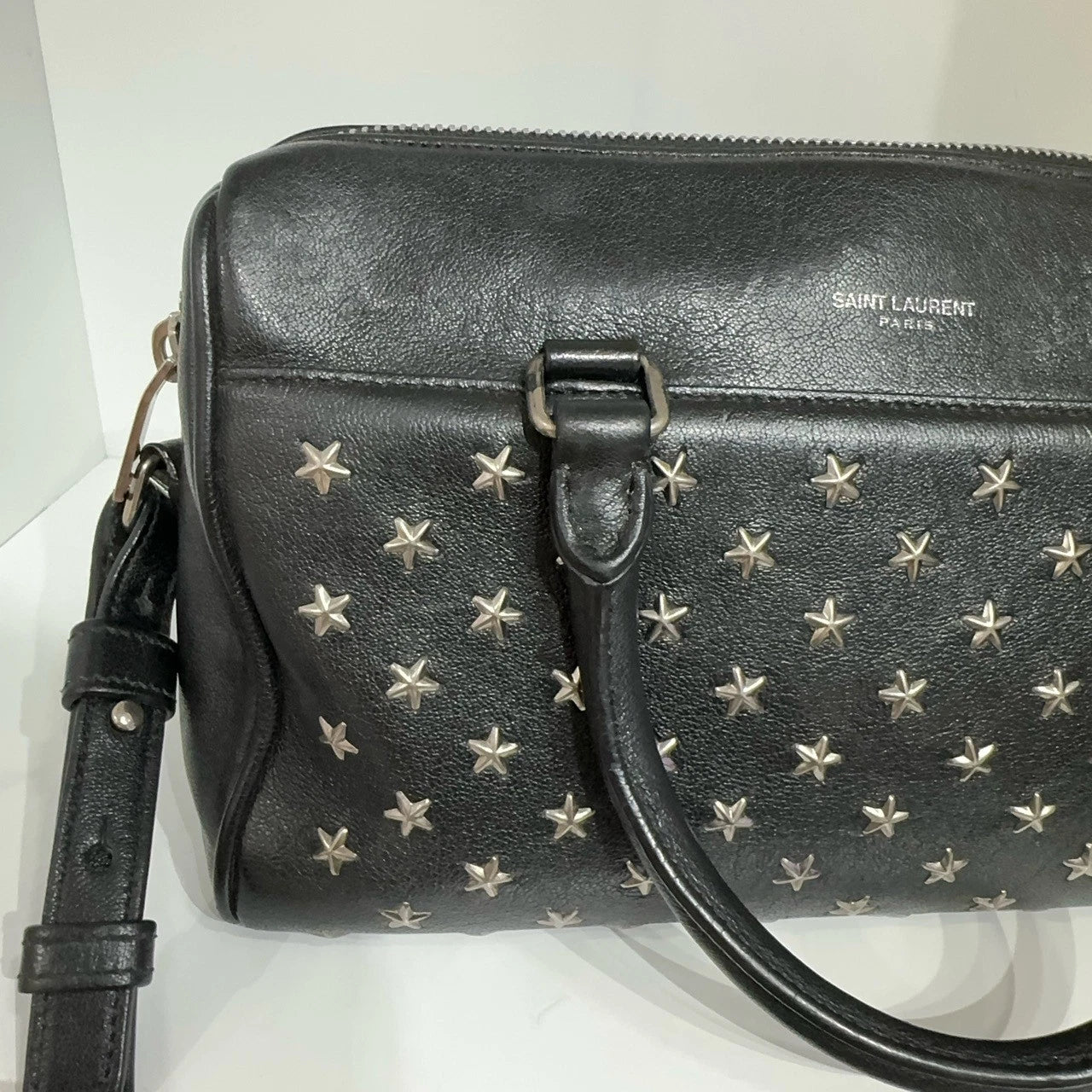 Saint Laurent Black Star Rivet Boston Soft Leather Bag For Women