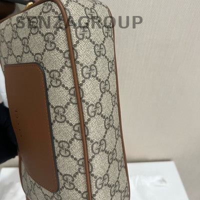 Gucci GG Emblem Camera Bag Beige Brown Gold Buckle Classic Women's Shoulder