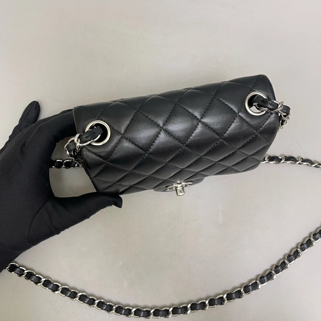 Chanel Classic Flap Black Silver Diamond Crossbody Bag Women Classic