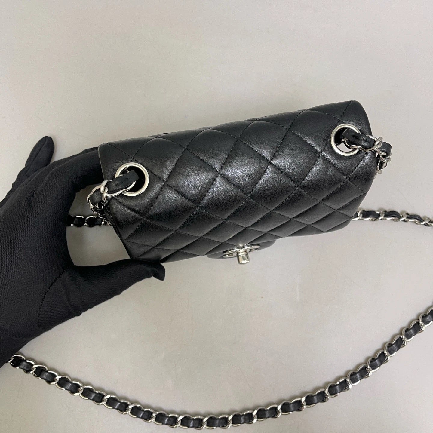 Chanel Classic Flap Black Silver Diamond Crossbody Bag Women Classic