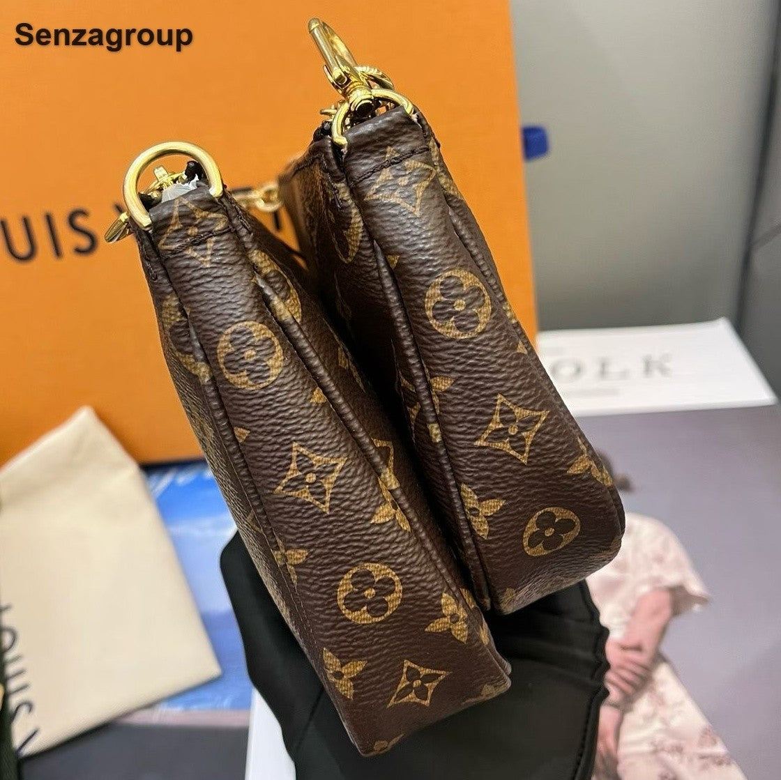 Louis Vuitton Multi Pochette Monogram Chain Shoulder Crossbody Brown Gold Women