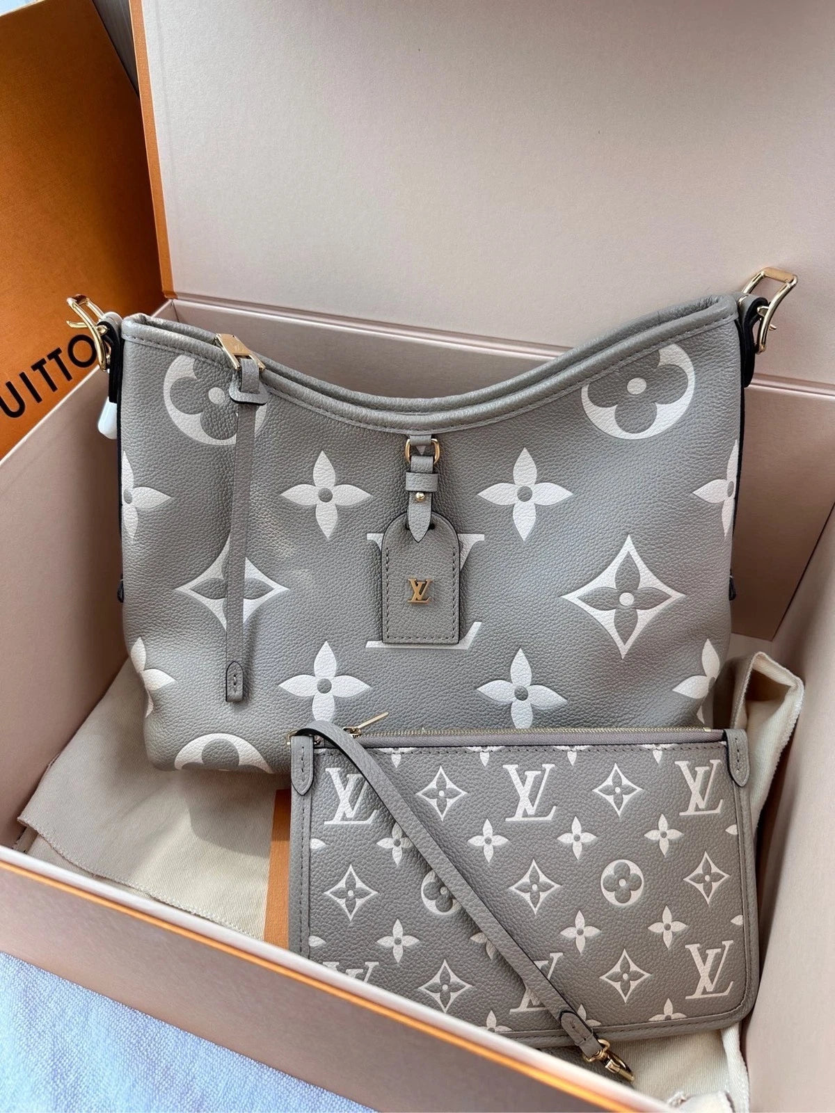 Louis Vuitton Elephant Gray Carryall Small Tote Bag For Women