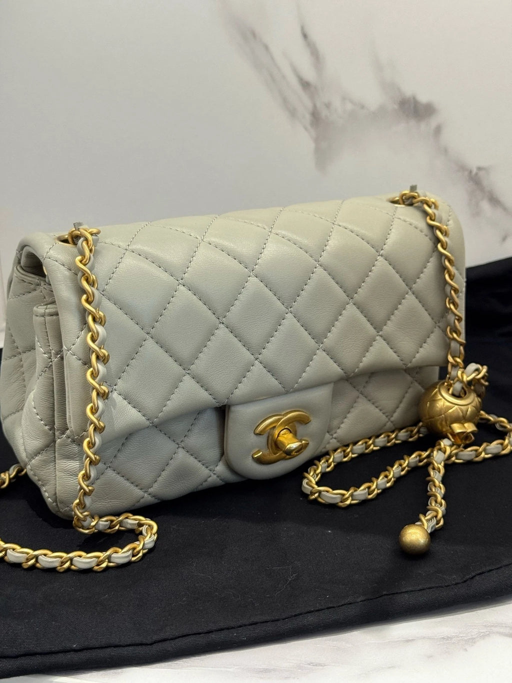 CHANEL Gray Lambskin CF Mini Chain Shoulder Bag Women
