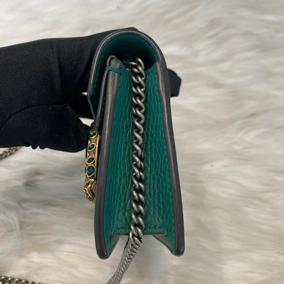 Gucci Dionysus Mini Chain Shoulder Bag Green Silver Classic Women