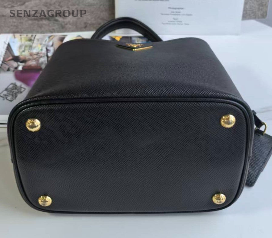 Prada Panier Bucket Black Gold Handbag Crossbody Used Women Classic