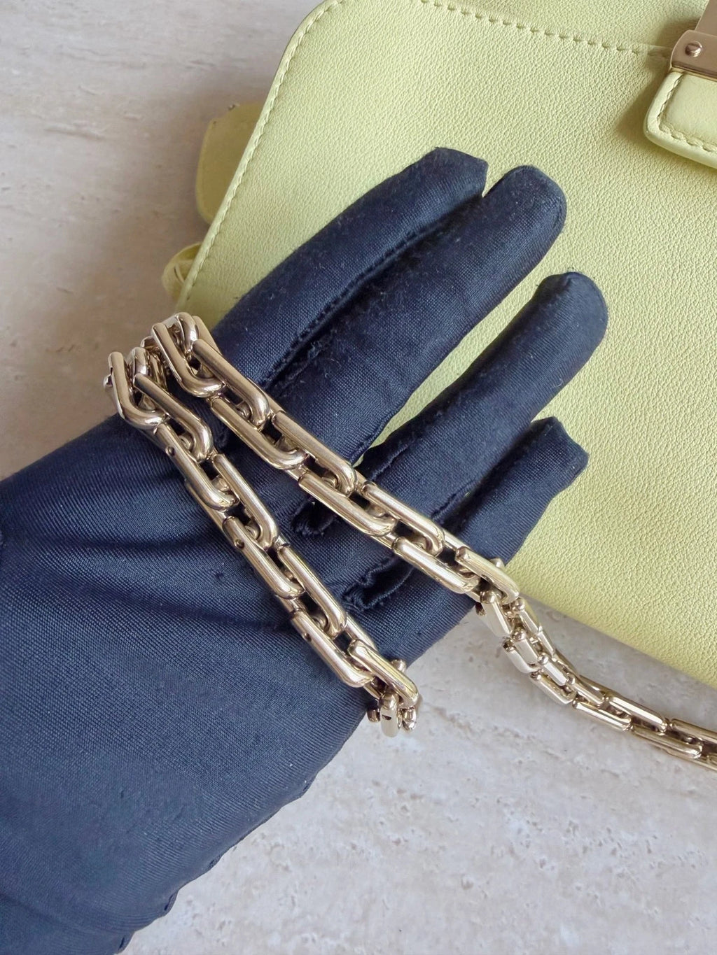 Authentic Christian Dior Diorling Chain Yellow Shoulder Bag in Gold Hardware