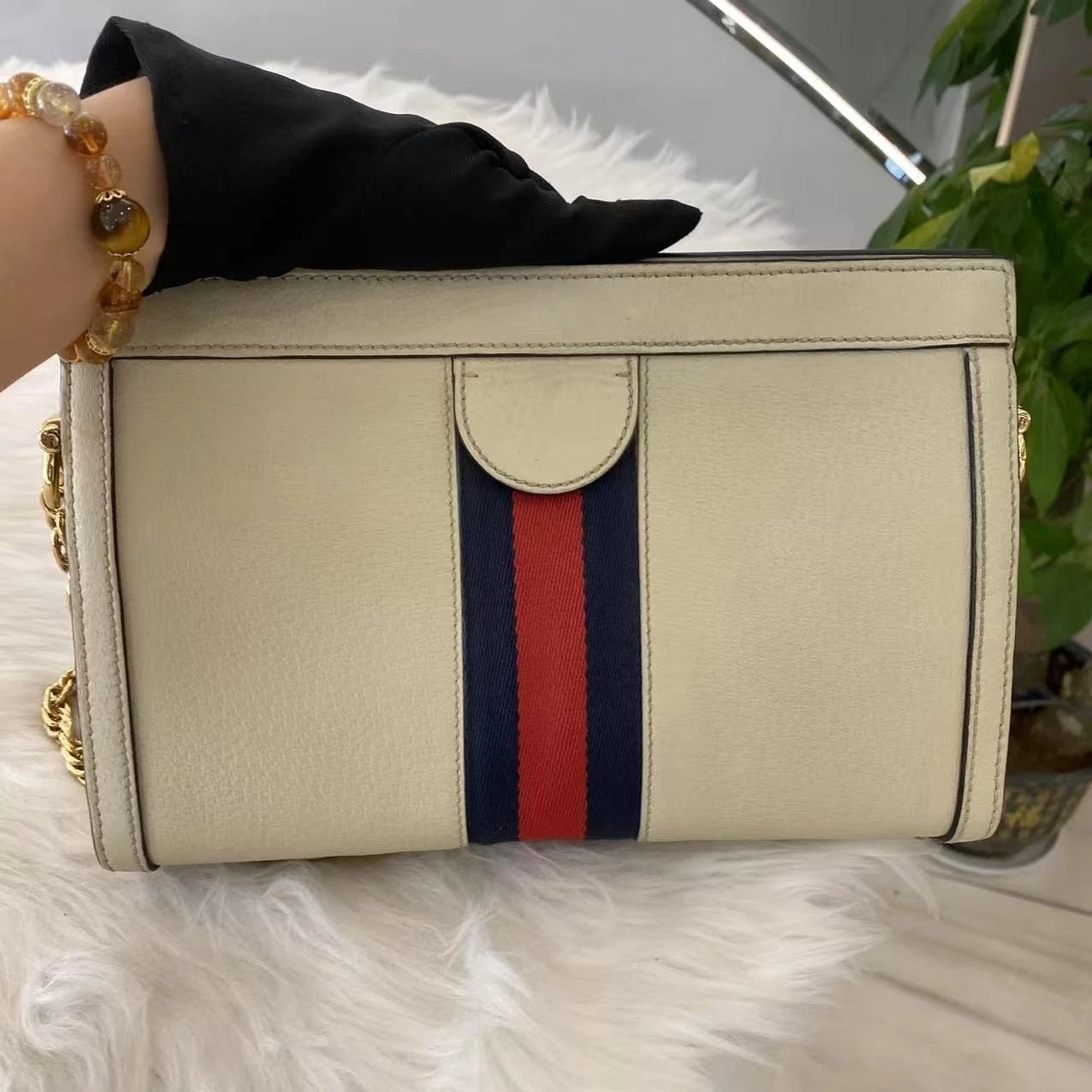 Gucci Op GG Marmont Small Chain Shoulder Bag White Gold Classic Women