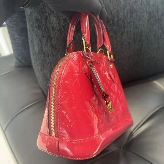 Louis Vuitton Alma BB Patent Top Handle Crossbody Red Gold Women Classic D