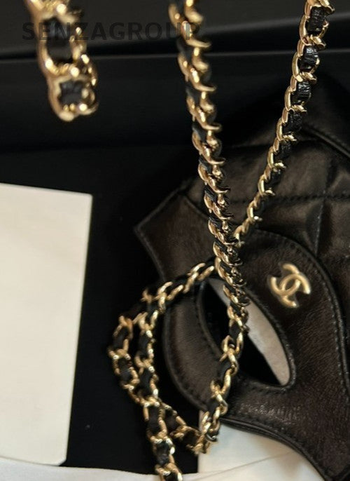Chanel 24S Mini Chain Shoulder Bag Crossbody Black Gold Women Classic