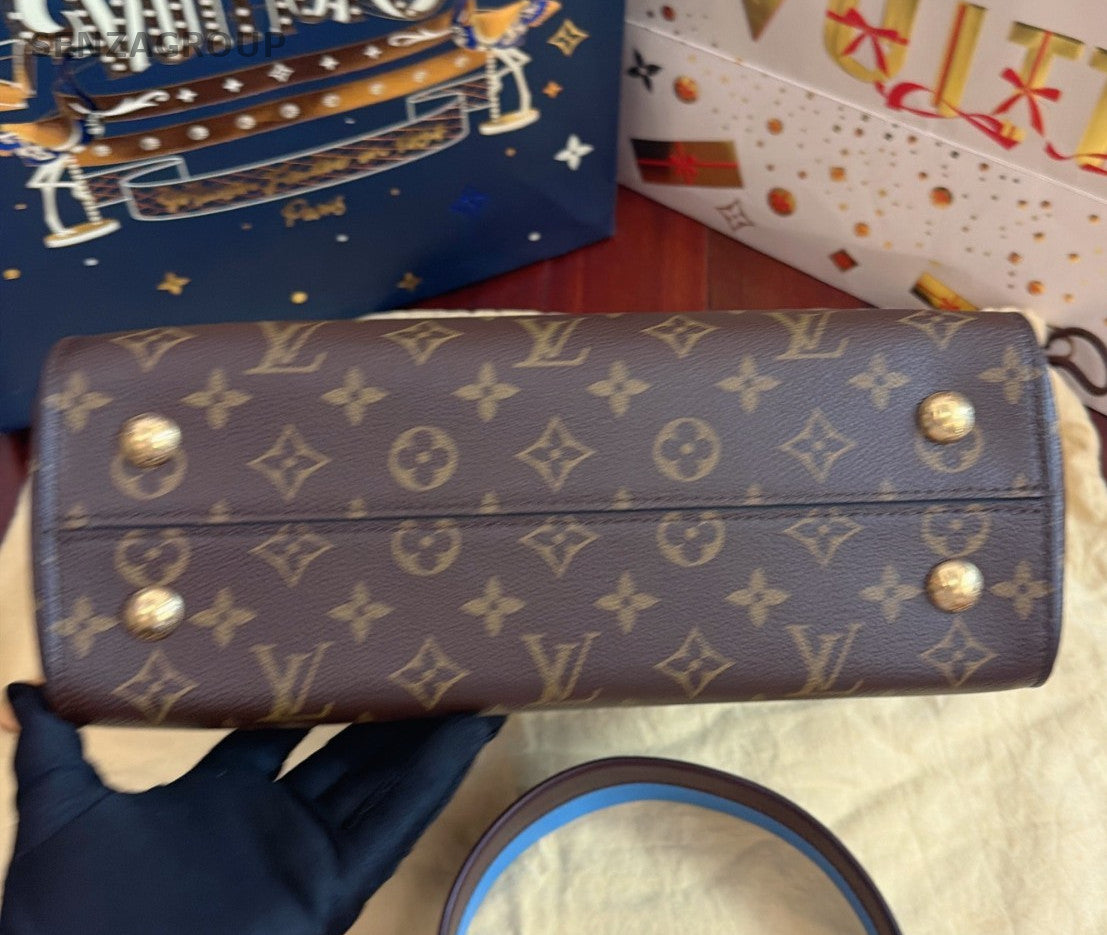 Louis Vuitton Cluny MM Top Handle Crossbody Monogram Brown Gold Women Classic