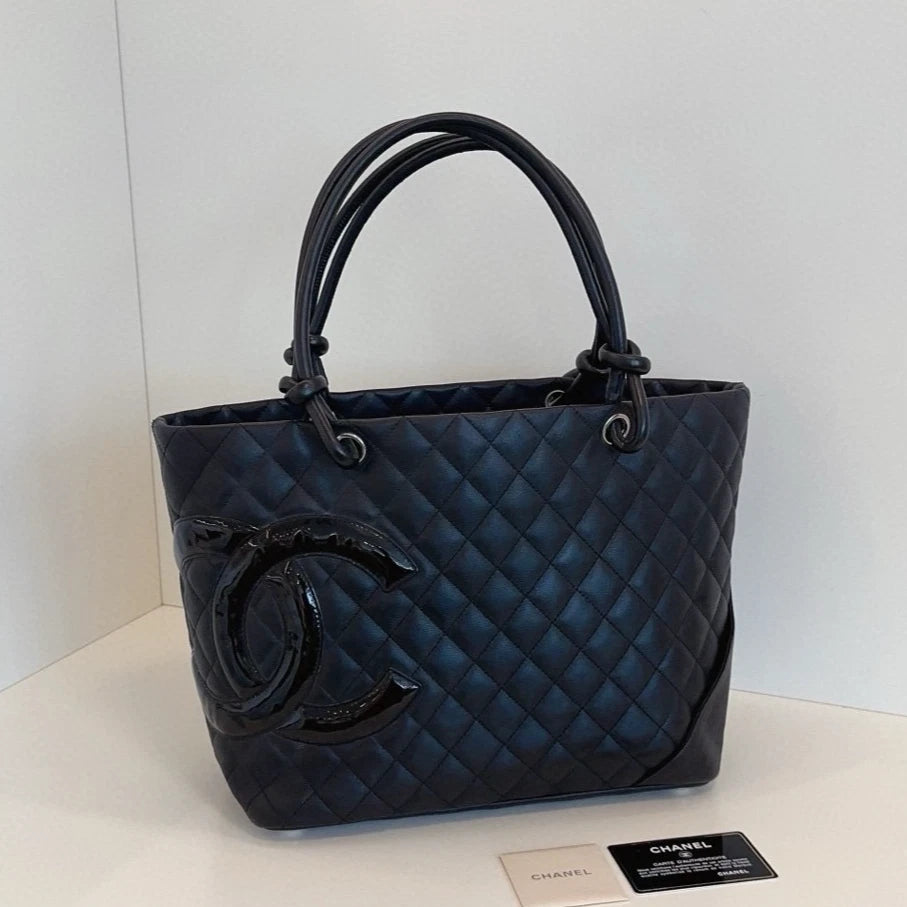 Chanel Cambon GM Tote Soblack Top Handle Bag Diamond Women Classic