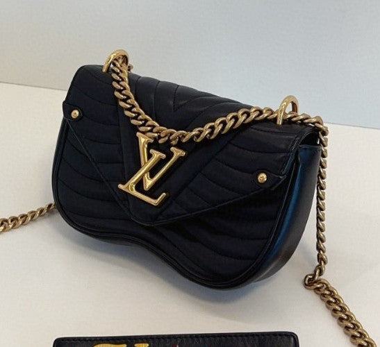 Louis Vuitton New Wave PM Chain Shoulder Bag Crossbody Black Gold Women Classic