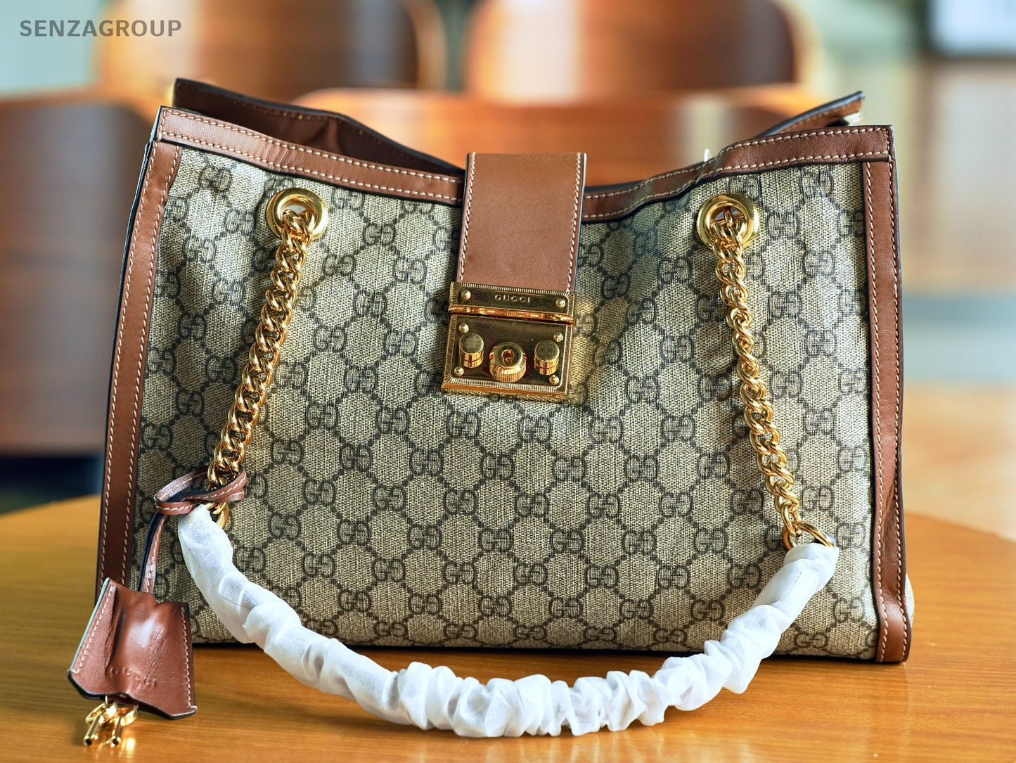 GUCCI Padlock Medium Brown gold Shoulder Handbag Canvas tote