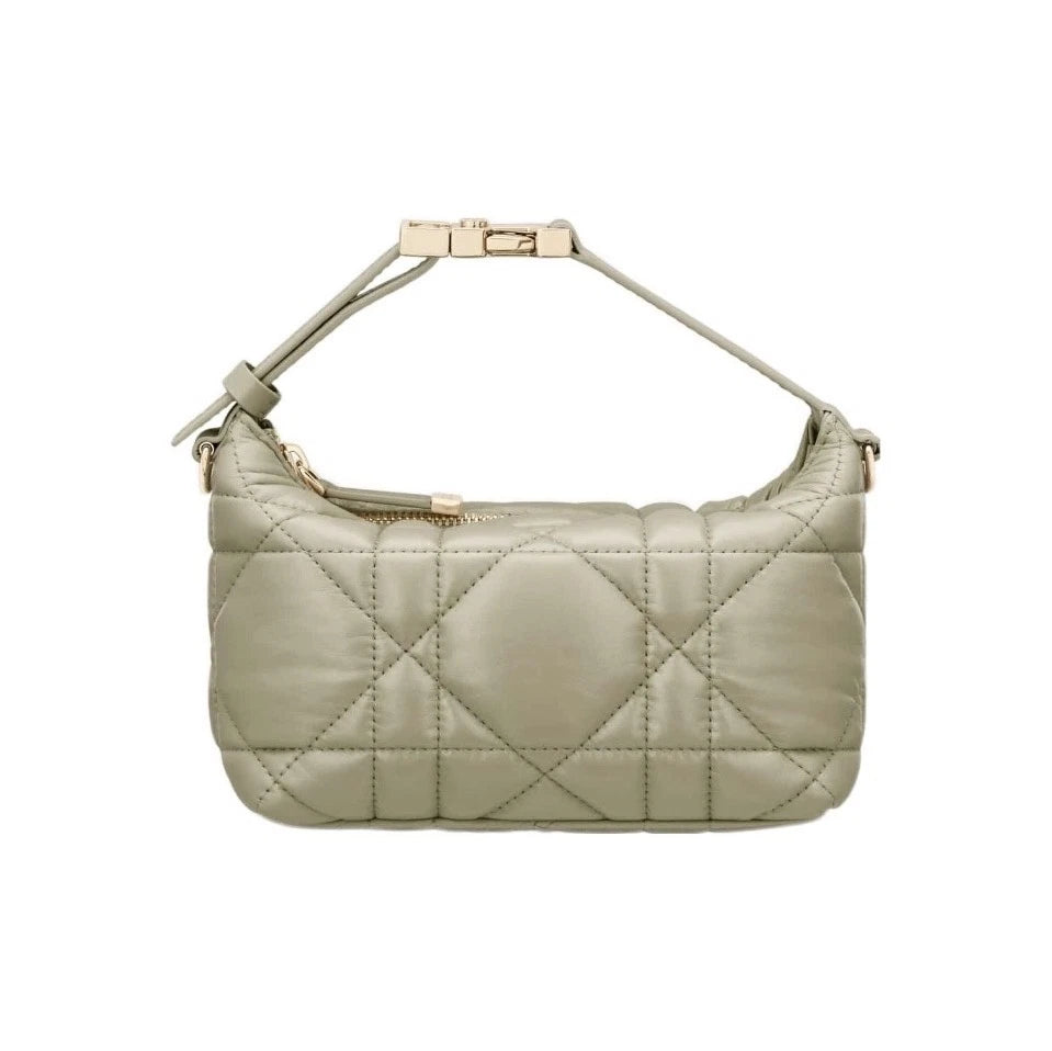 Dior Women Solid Large Checkered Leather Zipper Lunch Box Shoulder Bag