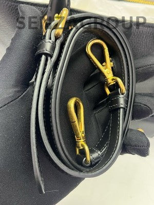 Prada Vitello Leather Black Gold Tote Shoulder Bag Classic Women
