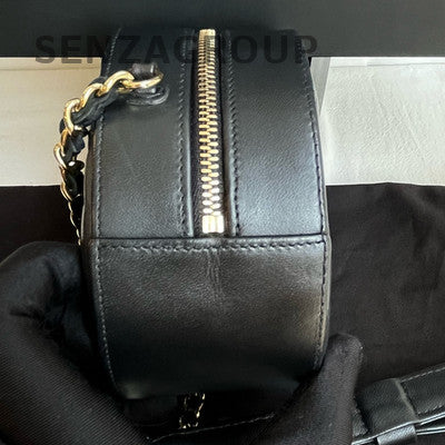 Chanel Black Gold Lambskin Round Quilted Chain Shoulder Crossbody Bag