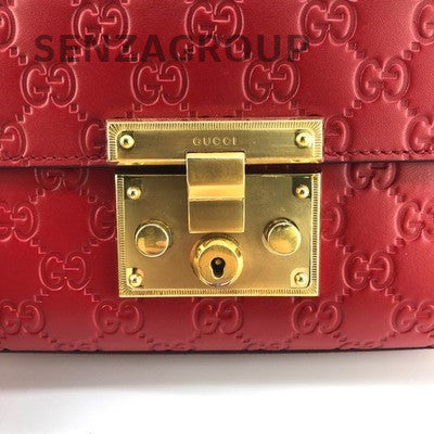 Gucci Padlock Small Red GG Print Gold Chain Crossbody Bag for Women