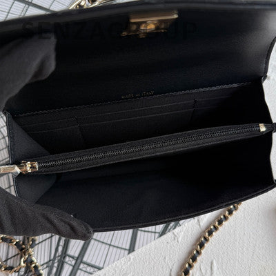 Chanel 24S Pearl Handle WOC Black Gold Chain Crossbody Bag Classic