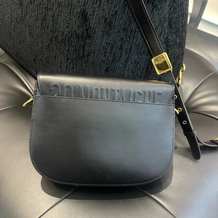 Christian Dior Bobby MM Calfskin Shoulder Bag Crossbody Black Gold Women D