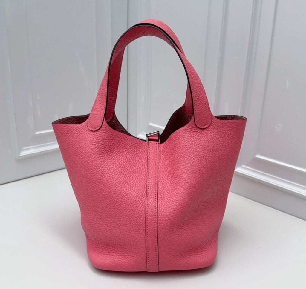 Hermes Picotin22 Top Handle Shoulder Bag Pink Silver Women Classic Fashion